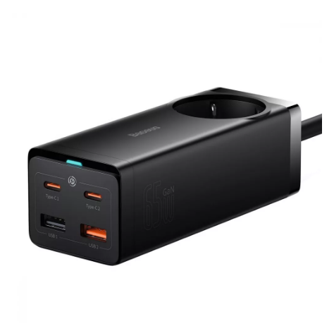 Зарядний пристрій МПЗ Baseus GaN3 Pro Desktop Powerstrip 65W (2xType-C + 2xUSB + AC(EU) PSZM000901 - зображення 3