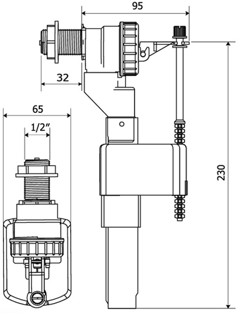Впускной механизм KK POL ZN2/105 с боковой подводкой пластик 1/2" - изображение 2