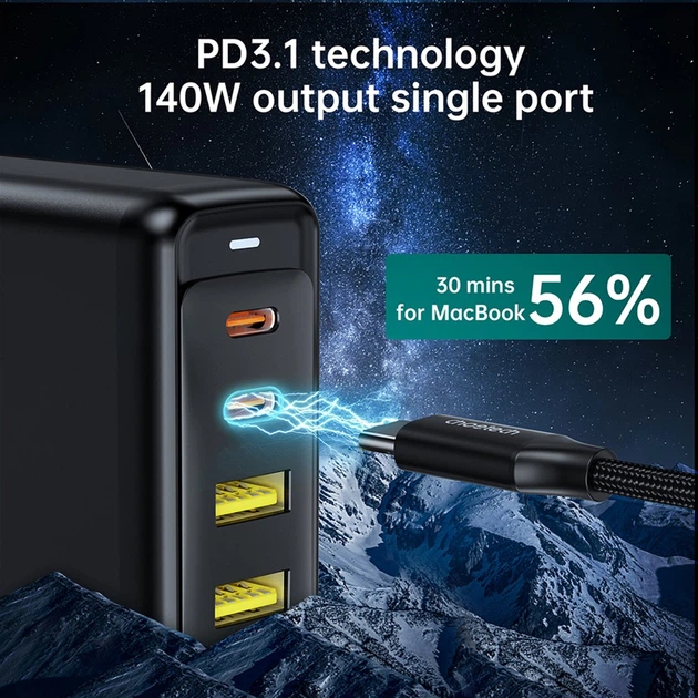 Ładowarka sieciowa Choetech PD6005 4xUSB 140W GaN (2xUSB-C+2xUSB-A) Black (PD5007-EU-WH) - obraz 6