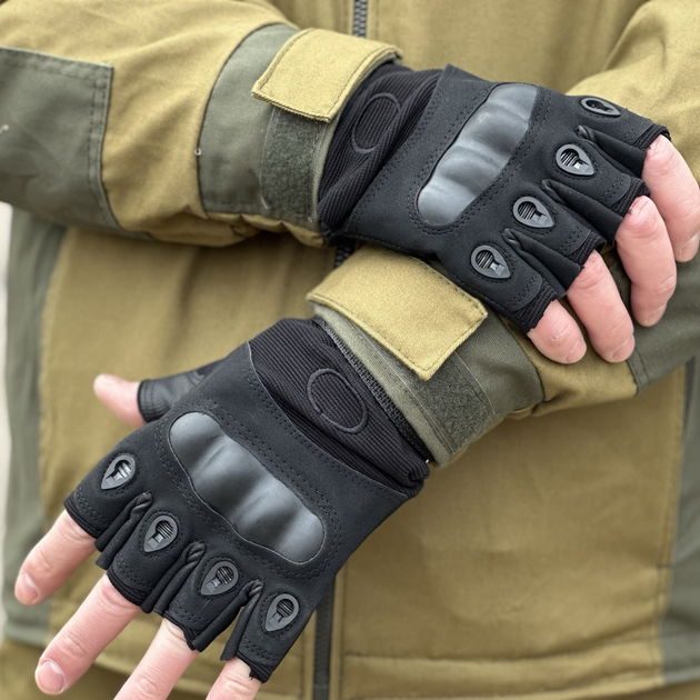 Тактические безпалые перчатки Tactic армейские перчатки с защитой костяшек размер L цвет Черный (oakley-black-L) - изображение 1