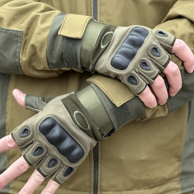 Тактические безпалые перчатки Tactic армейские перчатки с защитой костяшек размер L цвет Олива (oakley-olive-L) - изображение 1
