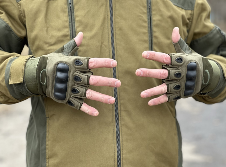 Тактические безпалые перчатки Tactic армейские перчатки с защитой костяшек размер L цвет Олива (oakley-olive-L) - изображение 2