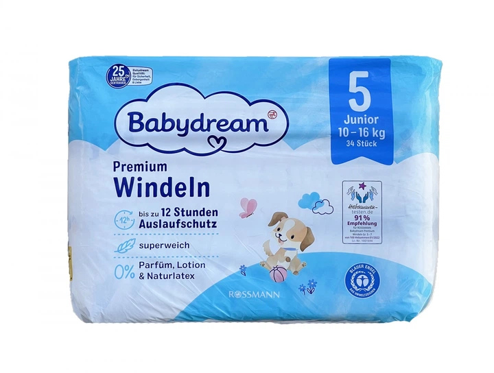 Дитячі одноразові підгузники Babydream Premium 5 Junior (10-16) кг 34 шт - Фото 1 Дитячі одноразові підгузники Babydream Premium 5 Junior (10-16) кг 34 шт - изображение 1