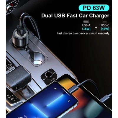 Зарядний пристрій Choetech car USB-A/USB-C 63W QC3.0/PD/PPS black (TC0010-BK) - зображення 6