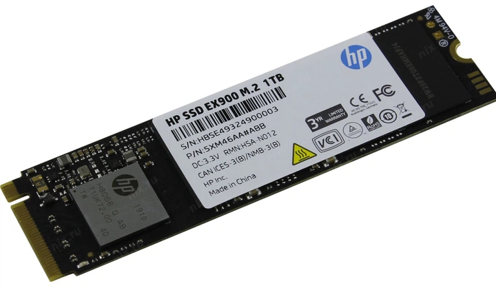 SSD диск HP EX900 1TB NVMe 1.3 M.2 2280 PCIe 3.0 x4 3D V-NAND TLC