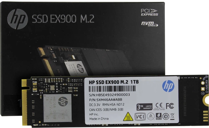SSD диск HP EX900 1TB NVMe 1.3 M.2 2280 PCIe 3.0 x4 3D V-NAND TLC