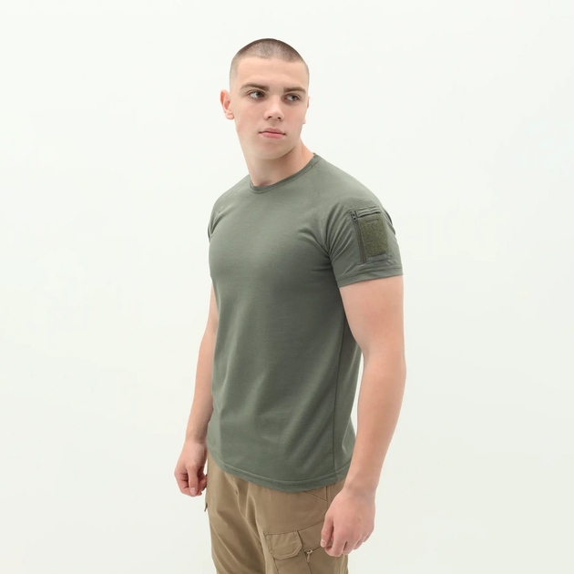 Чоловічі футболки з коротким рукавом для військових з липучками на рукавах Оливковий XXL - зображення 1