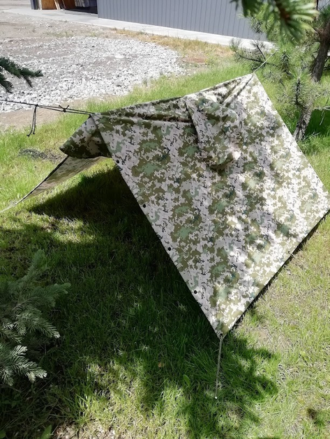 Дождевик мембранный с велкро панелями, плащ палатка пончо тент военный ВСУ, накидка от дождя Пиксель, Размер L, Рост 178 – 190 см - изображение 2