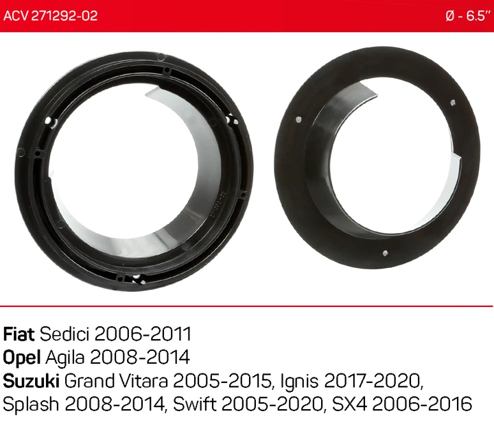 Проставки под динамики 165 мм / 6.5" ACV 271292-02 для автомобилей Suzuki, Fiat, Opel - изображение 6