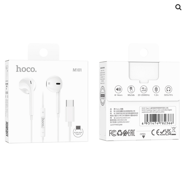 Навушники HOCO M101 Crystal joy Type-C wire-controlled digital earphones with microphone White (6931474782366) - Фото 5 Навушники HOCO M101 Crystal joy Type-C wire-controlled digital earphones with microphone White (6931474782366) - зображення 5