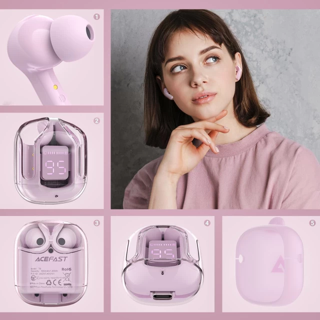 Бездротові навушники ACEFAST T6 True wireless stereo headset Pink Lotus (AFT6PL) - изображение 6