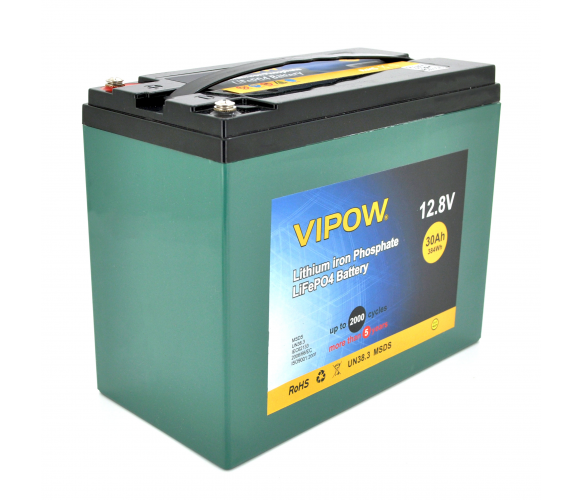 Акумуляторна батарея Vipow LiFePO4 12.8V 30Ah із вбудованою ВМS платою 25A - Фото 1 Акумуляторна батарея Vipow LiFePO4 12.8V 30Ah із вбудованою ВМS платою 25A - зображення 1