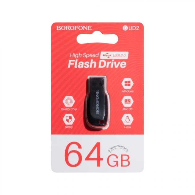 Безопасная USB Flash Drive Borofone UD2 64GB Чёрная - изображение 2