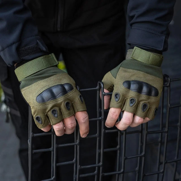 Штурмовые тактические безпалые перчатки с защитой L (Обхват ладони: 22-23 см) - изображение 2