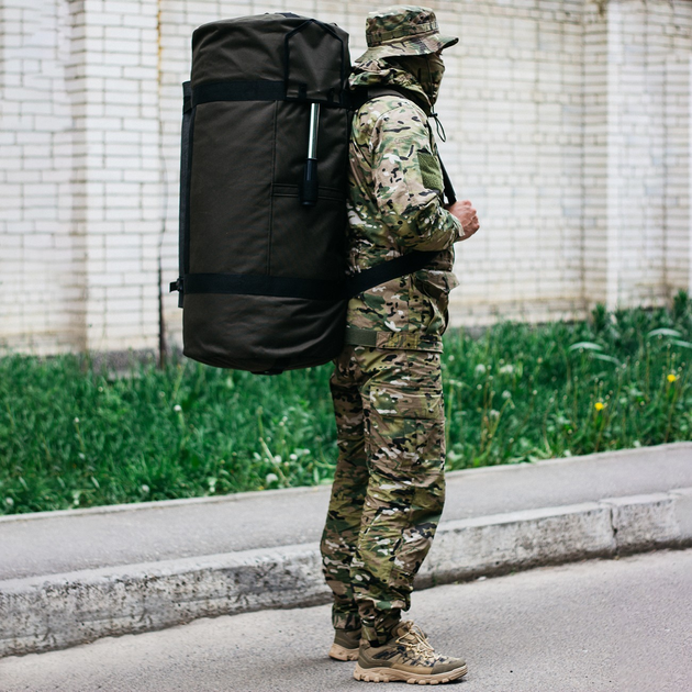 Баул-сумка-военная, баул армейский Оксфорд 120 л тактический баул, тактический баул-рюкзак, хаки с креплением для каремата и саперной лопаты. - изображение 2