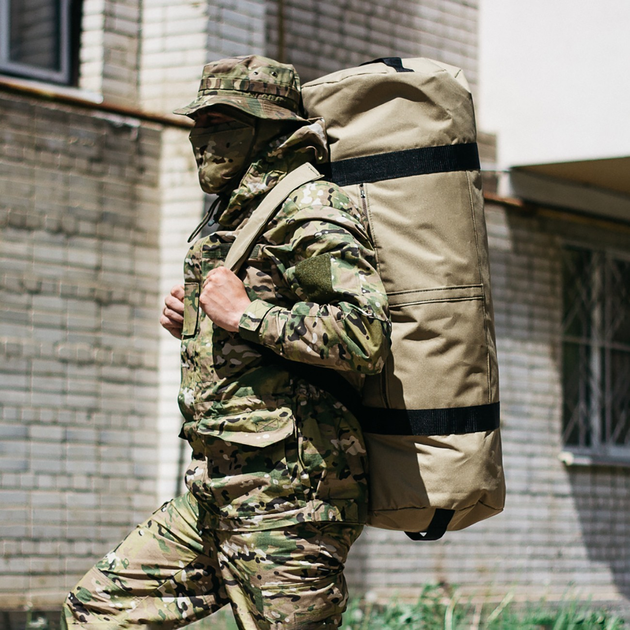 Баул-сумка військова, Оксфорд баул армійський 100 л тактичний баул, тактичний баул-рюкзак, койот - зображення 2