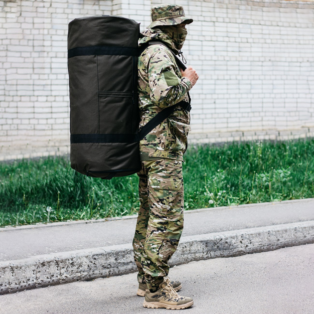 Баул-сумка-військова, баул армійський Оксфорд 120 л тактичний баул, тактичний баул-рюкзак, хакі з клапаном, кріпленням для каремату та саперної лопати. - зображення 2
