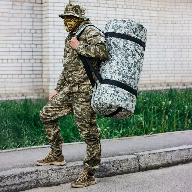 Сумка-баул-рюкзак, баул армійський Оксфорд тактична на 120 л Піксель - зображення 1