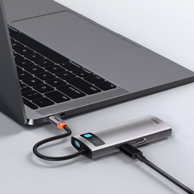 HUB адаптер BASEUS Type-C Metal Gleam Series 5-in-1 Multifunctional Docking Station 3xUSB/HDMI/Type-C 100W PD CAHUB-CX0G серый - изображение 4