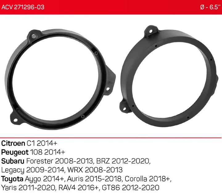 Проставки под динамики 165 мм / 6.5" ACV 271296-03 для Citroen, Peugeot, Toyota, Subaru - изображение 2