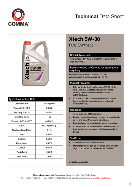 Моторное масло для Ford 5W-30 WSS-M2C-913-D Comma X-TECH 1л (XTC1L ...