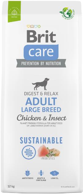 Сухий корм для собак великих порід із протеїнами комах та куркою Brit Care Dog Sustainable Adult Large Breed 12 кг - зображення 2