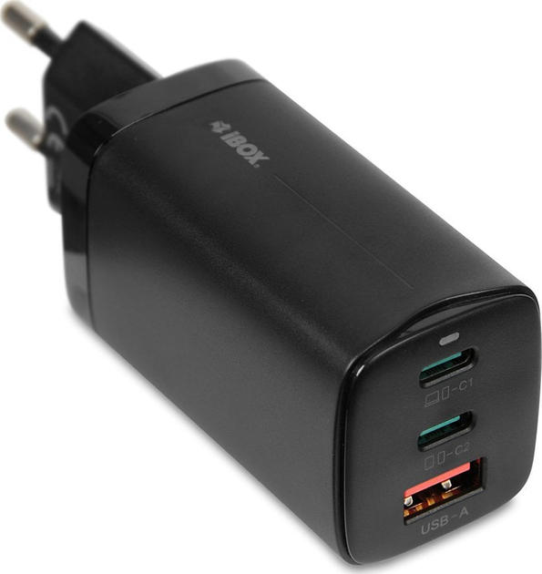 Ładowarka iBOX GaN C-65 PD65W 1x USB-A 2x USB-C 5 A (ILUC65B) - obraz 2