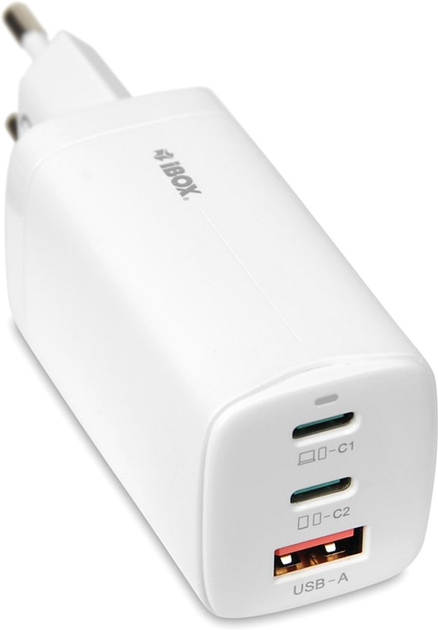 Зарядний пристрій iBOX GaN C-65 PD65W 1x USB-A 2x USB-C 5 A (ILUC65W) - зображення 2