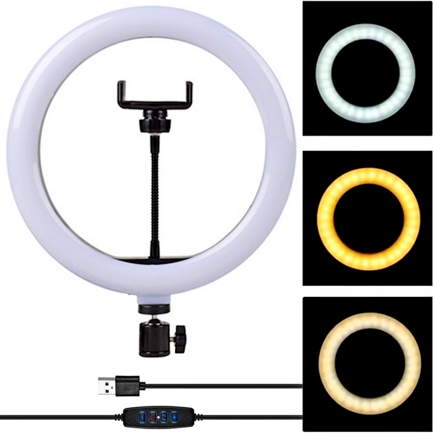 Кольцевая LED лампа 30 см, питание от USB, S31 + Держатель - Фото 1 Кольцевая LED лампа 30 см, питание от USB, S31 + Держатель - изображение 1