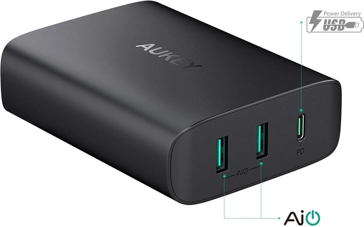 Зарядний пристрій Aukey PA-Y12 2x USB-A 1x USB-C 7.8 A (0608119190461) - зображення 2