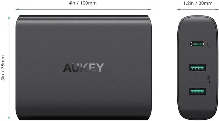 Зарядний пристрій Aukey PA-Y12 2x USB-A 1x USB-C 7.8 A (0608119190461) - зображення 3