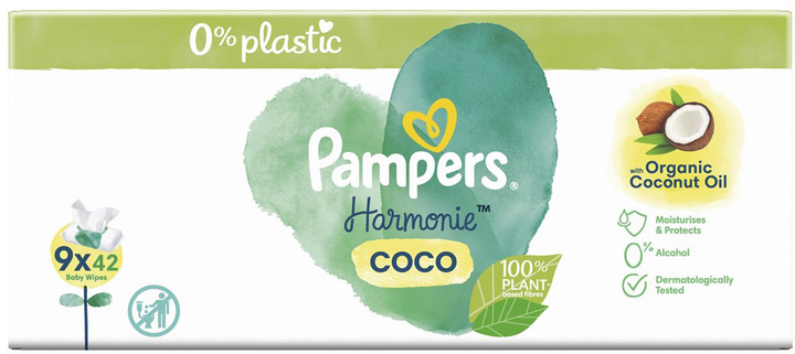 Набір Вологі серветки Pampers Chust Coconut Harm Free 9x42 шт (8006540554418) - зображення 5