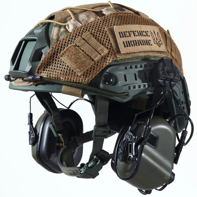 Каска шолом тактичний | Активні Навушники EARMOR M32H Кавер Мультикам "FAST NIJ IIIA" балістичний Хакі - зображення 1