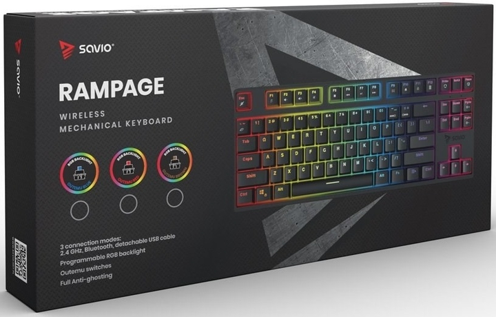 Klawiatura przewodowa Savio Rampage Outemu Blue USB Black (GK-RAMPAGE BLUE) - obraz 8