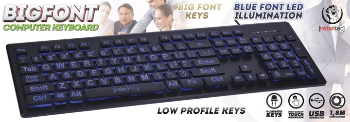 Klawiatura przewodowa Rebeltec BigFont USB Czarna (RBLKLA00030) - obraz 2