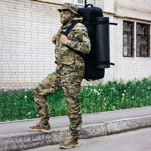 Рюкзак-сумка баул військова, армійський баул Оксфорд чорний 100 л с креплением для каремата и саперной лопаты. - зображення 1