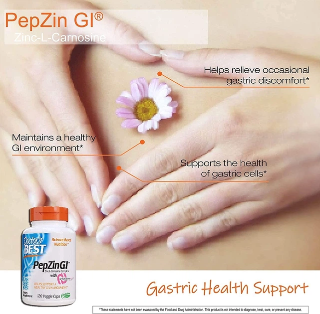 Комплекс цинку та L-карнозину Doctor's Best, PepZin GI, Zinc-L-Carnosine Complex, 120 капсул - зображення 5