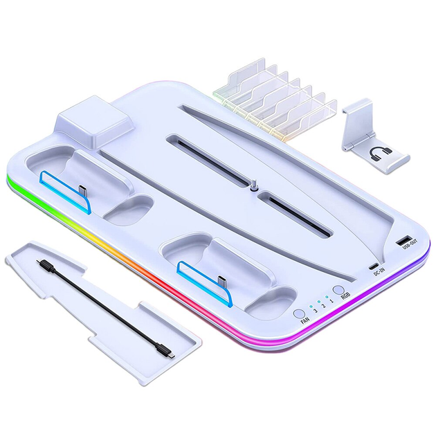 Мультифункциональная вертикальная док-станция с охлаждением и RGB подсветкой для PlayStation 5 / PS VR2 /Белый - изображение 3