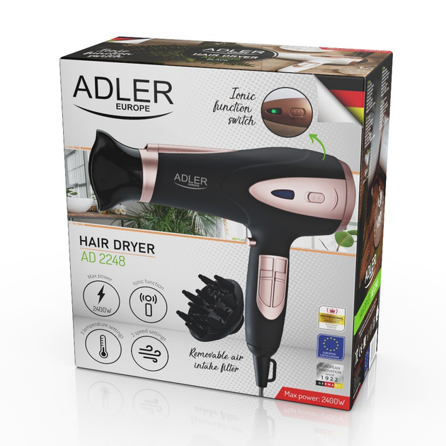 Фен для волос Adler-AD-2400W с ионизатором и регулировкой температуры черный - изображение 6