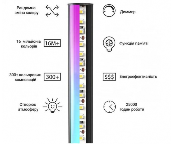 Торшер підлогова кутова LED лампа EL2186 RGB з пультом керування та регулюванням яскравості та ефектами - зображення 5