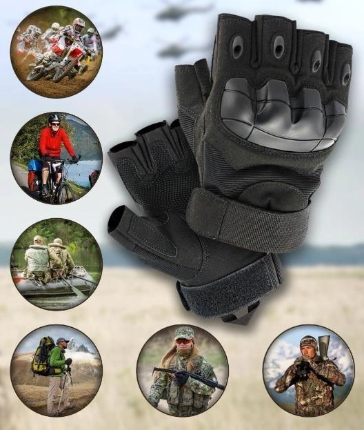 Перчатки мужские тактические с открытыми пальцами и усиленным протектором 4624 XL Черный - изображение 1