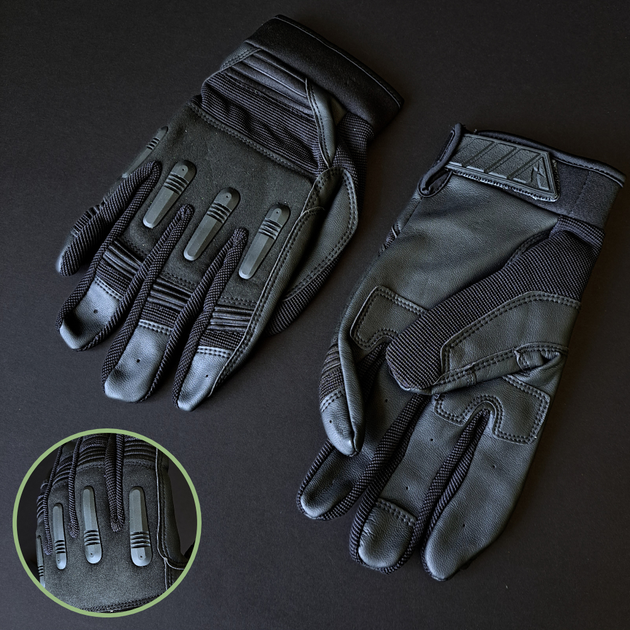 Тактичні рукавички із закритими пальцями Рукавички для військових TACTICAL Поліестер Кожзам Чорний (BC-8795) L - зображення 1