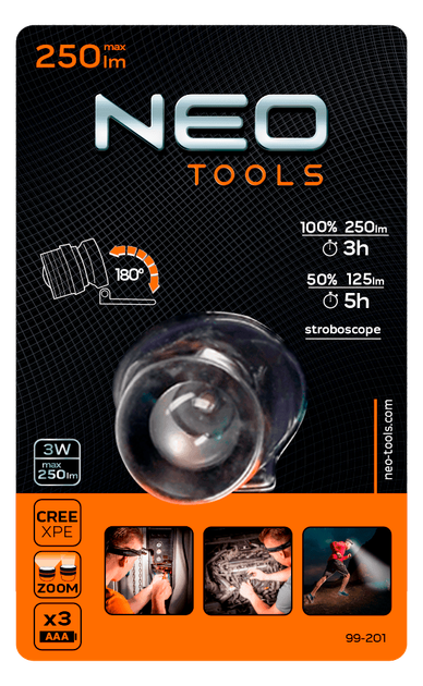 Ліхтар налобний NEO Tools Cree Xpe 250 люменів (99-201) - Фото 2 Ліхтар налобний NEO Tools Cree Xpe 250 люменів (99-201) - зображення 2
