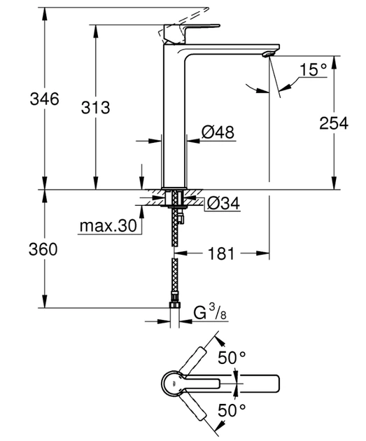 Змішувач для раковини Grohe Lineare XL-Size високий, графіт (23405AL1) - изображение 2