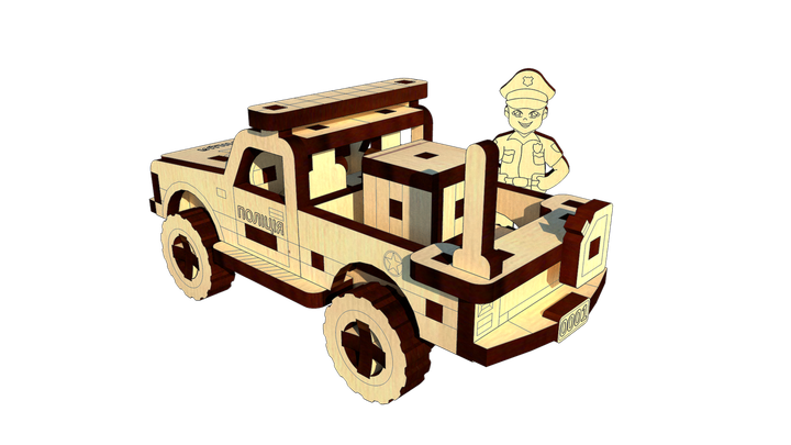 Механический деревянный 3D пазл PUZLY мини-конструктор «Полицейский Рейнджер» 61 эл. - изображение 5