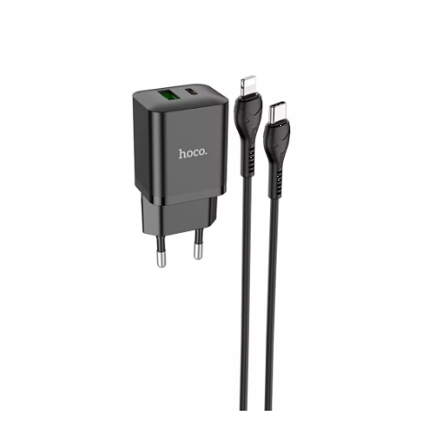 Зарядное устройство МПЗ с кабелем Type-C to Lightning Hoco N28 Founder 20W (Type-C+USB) Black - Фото 2 Зарядное устройство МПЗ с кабелем Type-C to Lightning Hoco N28 Founder 20W (Type-C+USB) Black - изображение 2
