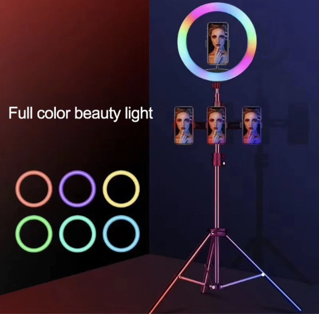 Кольцевая LED лампа RGB MJ38, 38 см + 1 крепление , управление на проводе + пульт Без штатива - изображение 2