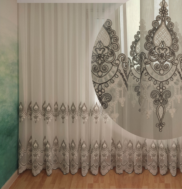 Акція на Тюль з купоном Декор-Ін Індіана Біло-сірий з вишивкою на бамбуку 280х600 (Vi 200537) від Rozetka