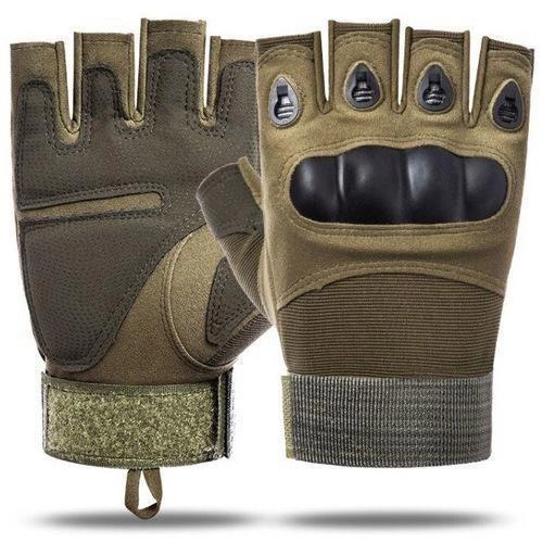 Тактические перчатки без пальцев - зеленые - L, XL перчатки для военных - изображение 2