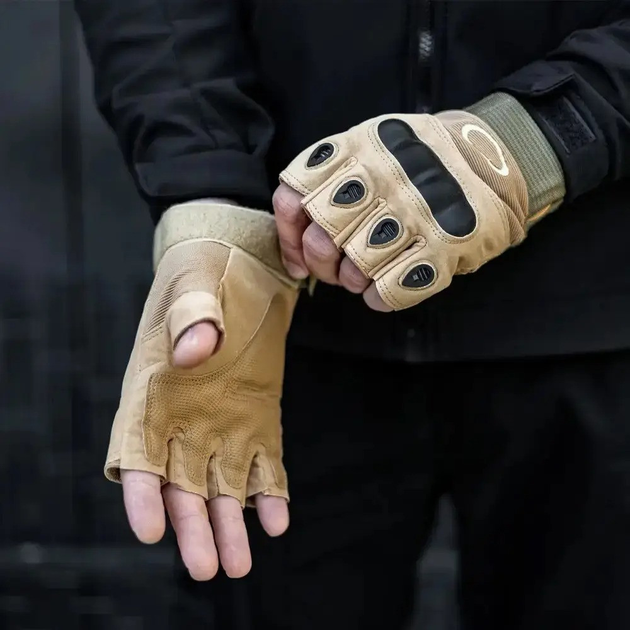 Тактические беспалые перчатки митенки, Песок, XL - изображение 2